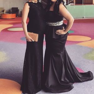 Posh Couture black open-back lace gown